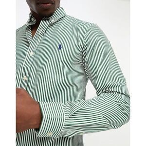 Ralph Lauren Men's XXL Long Sleeve Dress Shirt Green Blue Vertical Stripe Preppy
